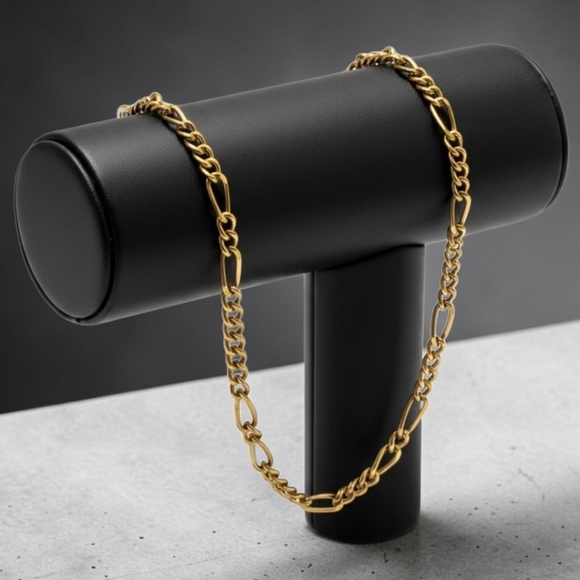 14KGP Stamp Yellow Gold Plated Classic Figaro Style 7.5" Chain Bracelet Vintage - Picture 3 of 16